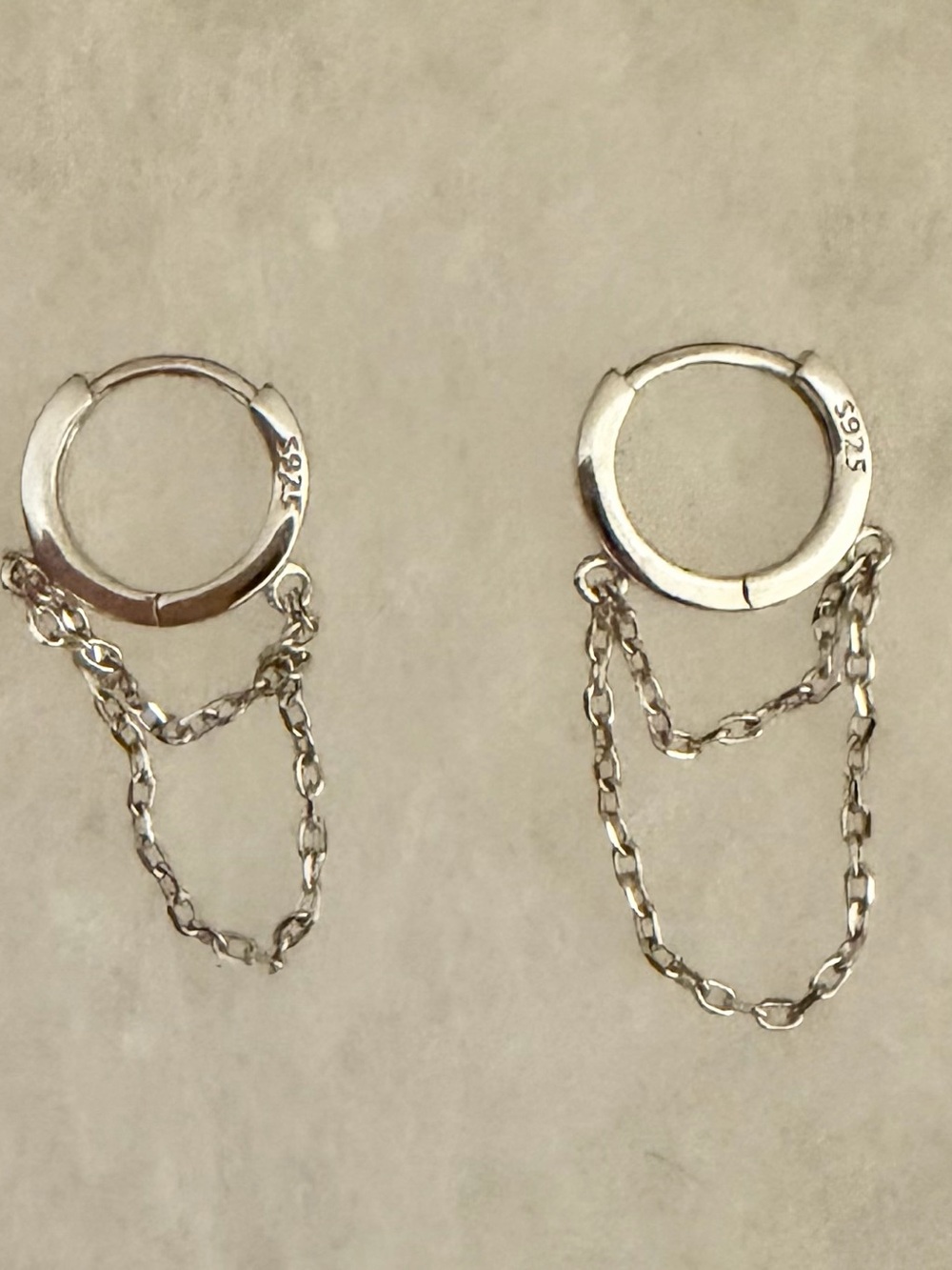 Unbranded 925 Sterling Silver Hanging Double Chain Huggy Hoop Earrings